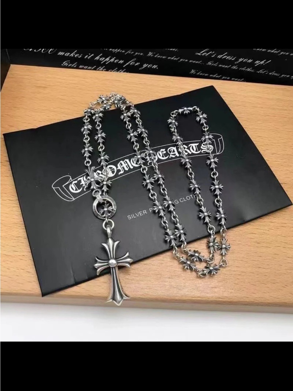 Chrome Hearts Silver Fleur Cross Necklace